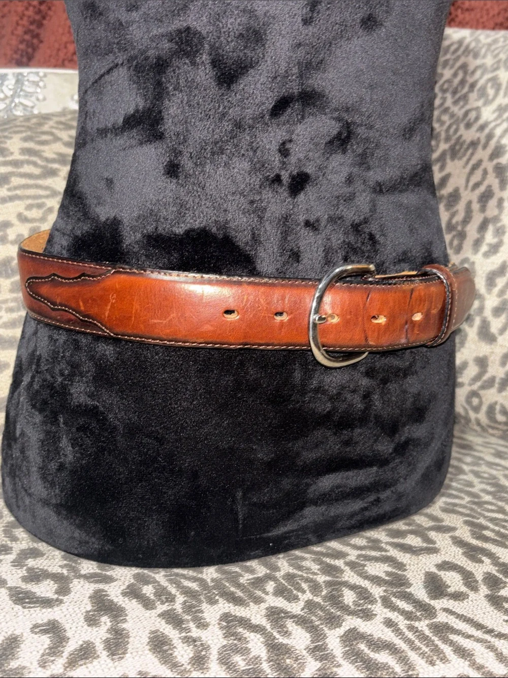 Silver creek brown leather belt western equestrian cowboy classic men’s belt 32